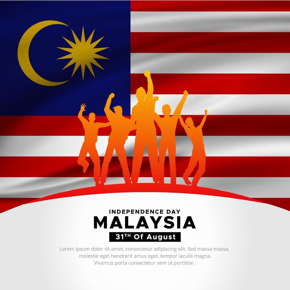 Wonderful Malaysia independence day design background with soldier silhouette and waving flag vector