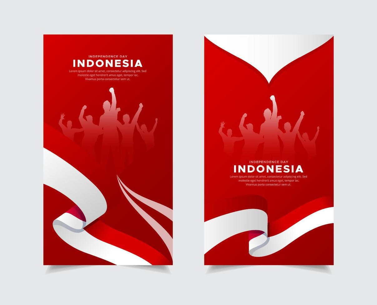 felices historias de plantilla del día de la independencia de indonesia. colección de historias de diseño del día de la independencia de indonesia vector