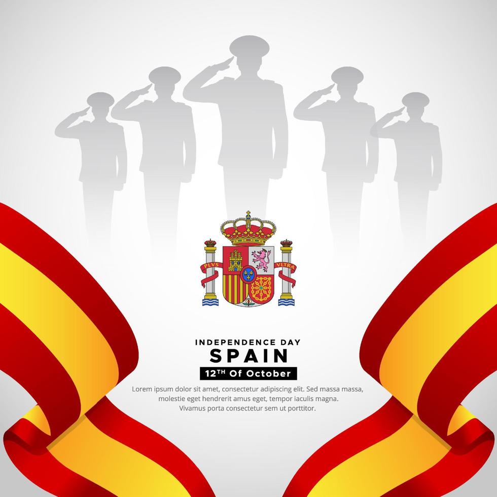 Wonderful Spain Independence Day design with soldier silhouette and wavy flag vector