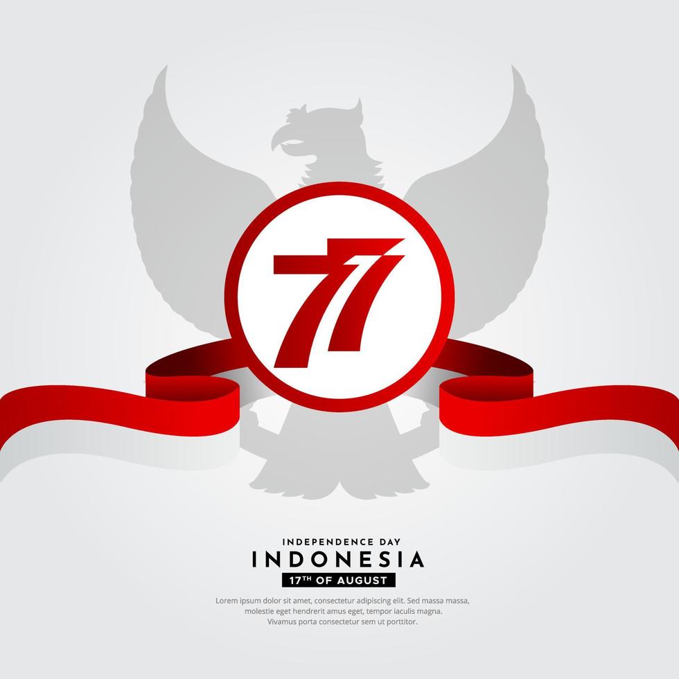 diseño moderno del día de la independencia de indonesia con el logotipo 77 con vector de bandera ondulada.