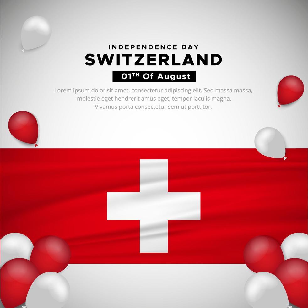 Modern Switzerland independence day design background with wavy flag and balloon. vector