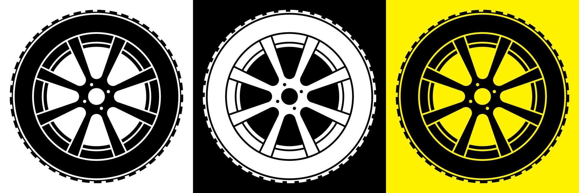 wheel with tire and winter rubber tread. Winter tires for car. Driving on slippery road. Driving safety. Vector in flat style