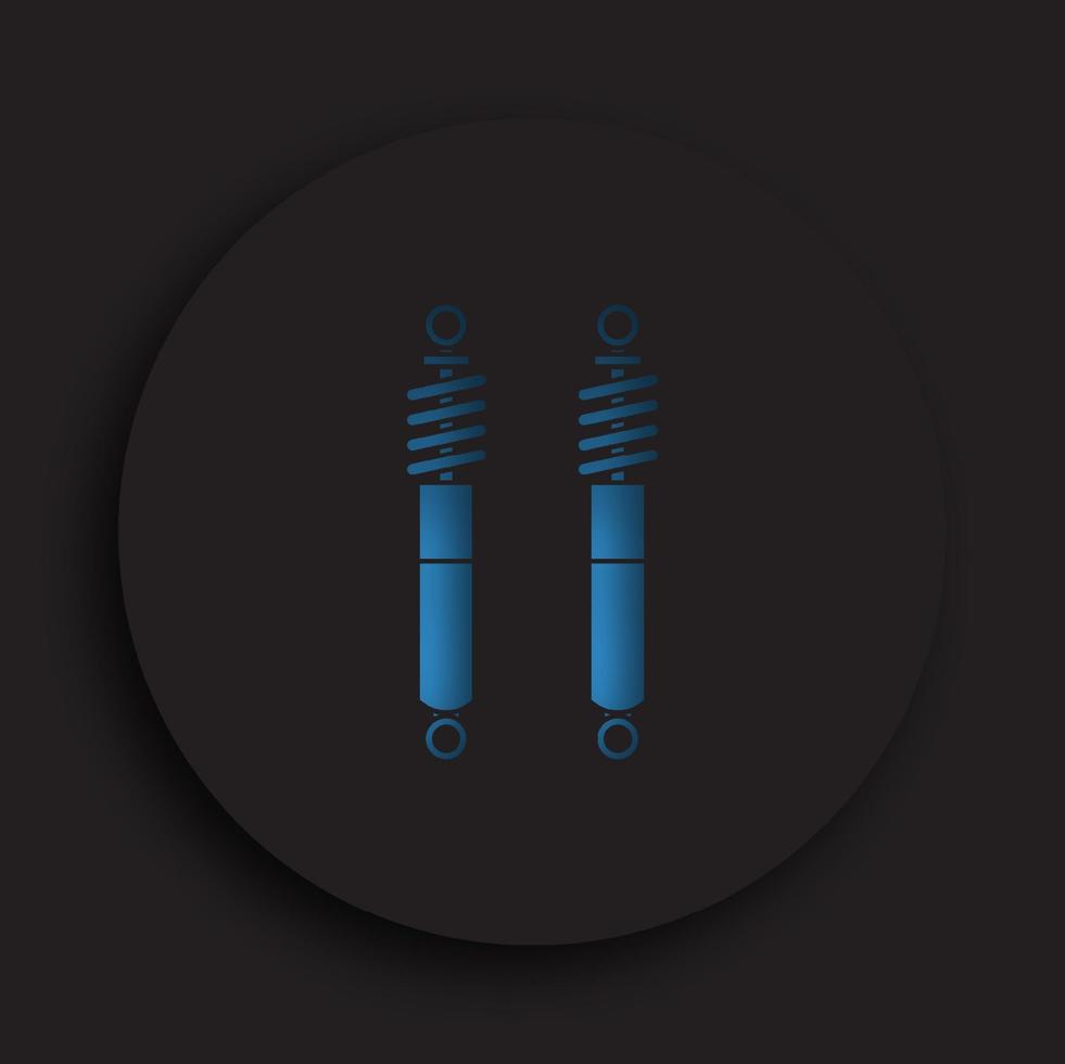 car shock absorber in neomorphism style on dark background. Spare parts for repair in car workshop. Absorption of impact force. Vector