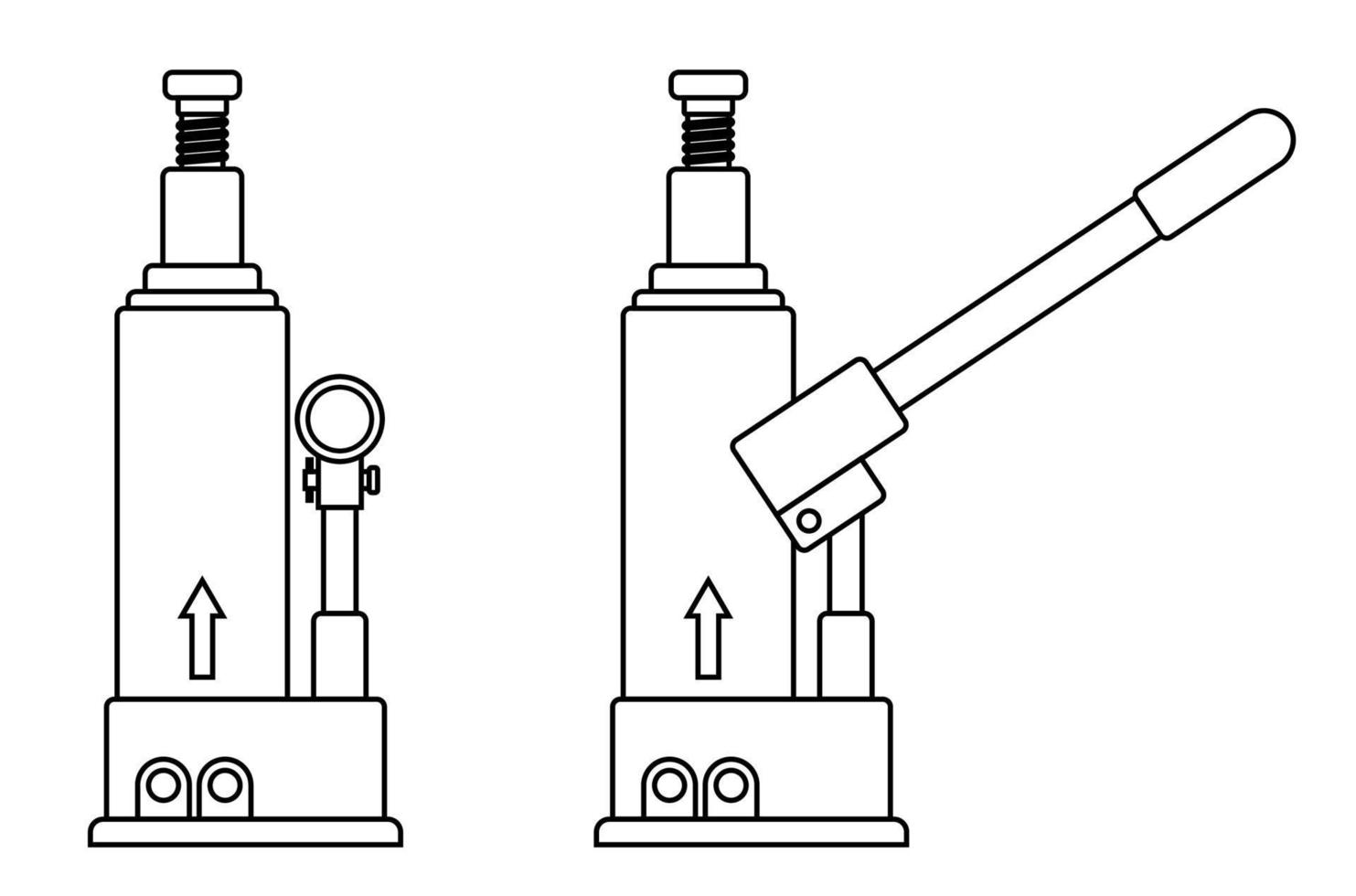 Hydraulic car jack icon. Car belt in repair shops. Increased lift. Lifting transport to change wheels. Black and white vector