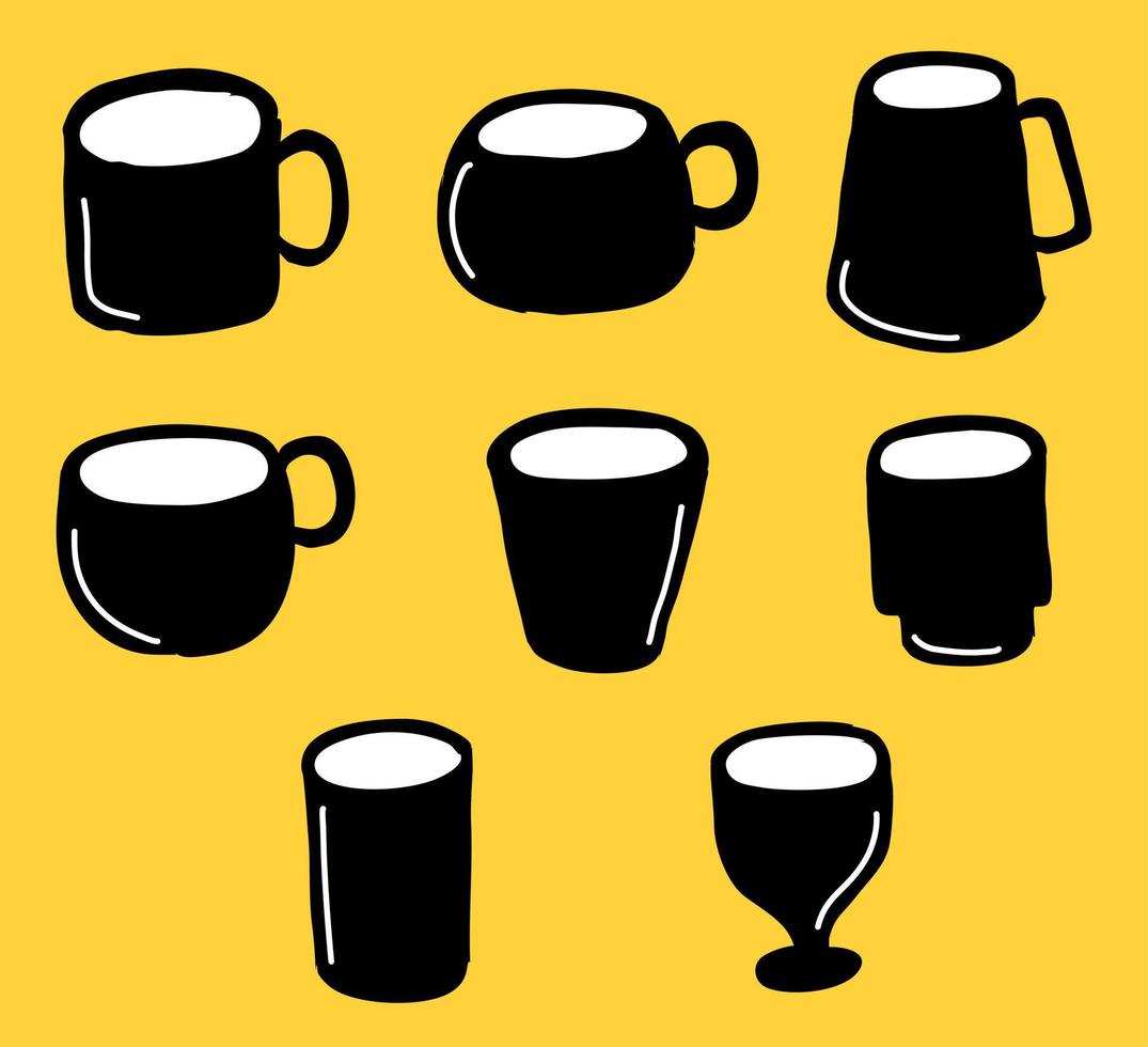 Set of cup and glasses with hand drawn style vector