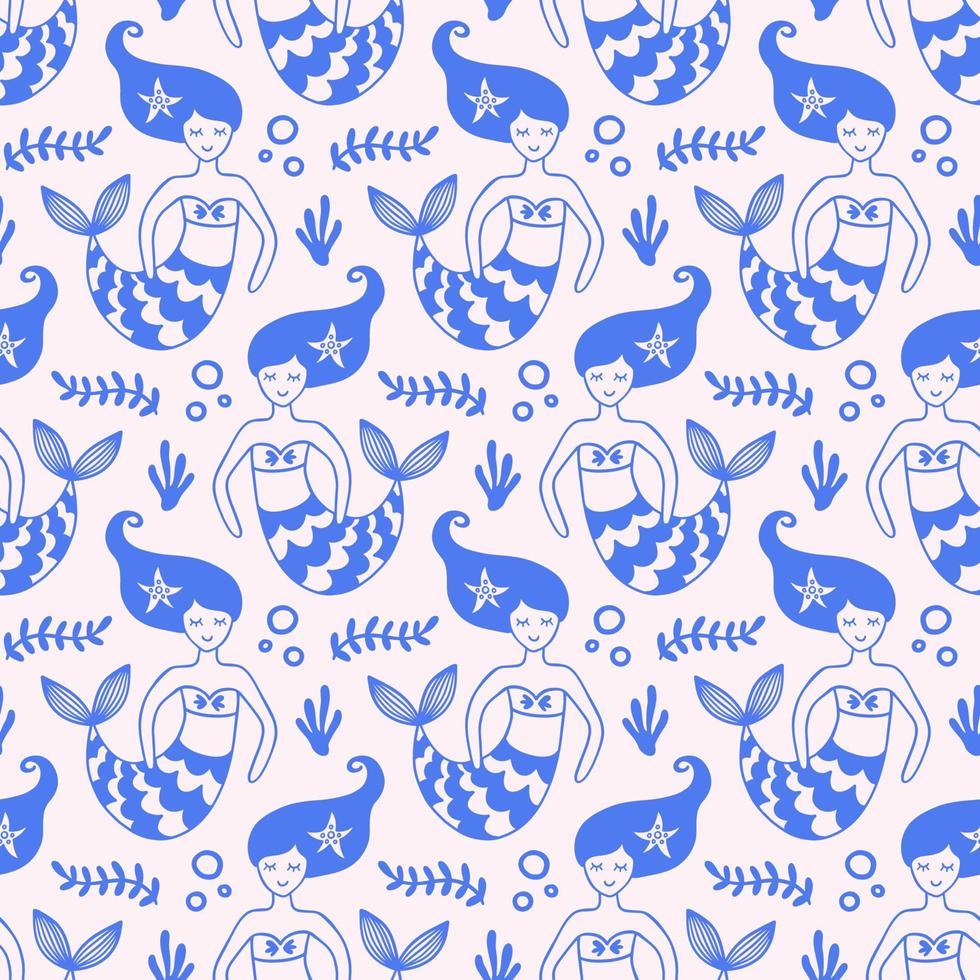 Seamless Pattern with Cute Mermaids vector