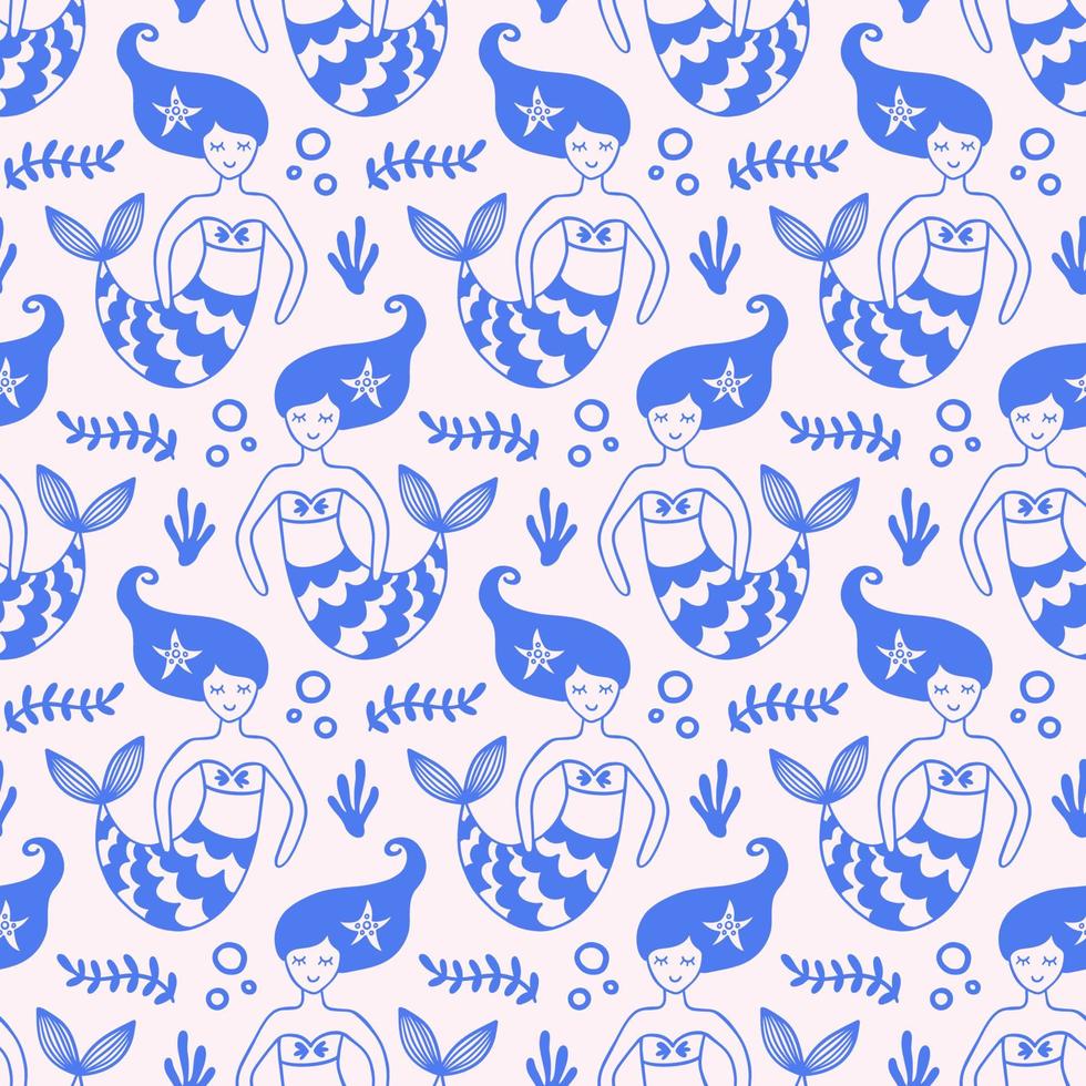 Seamless Pattern with Cute Mermaids vector