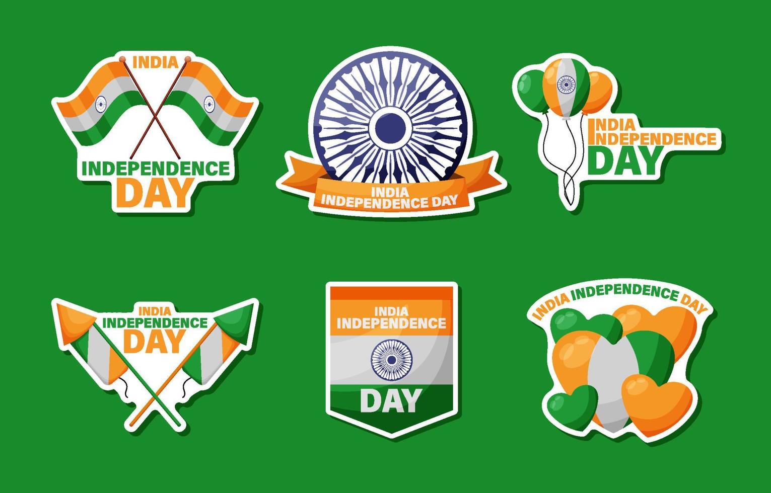 conjunto de pegatinas del día de la independencia de india vector