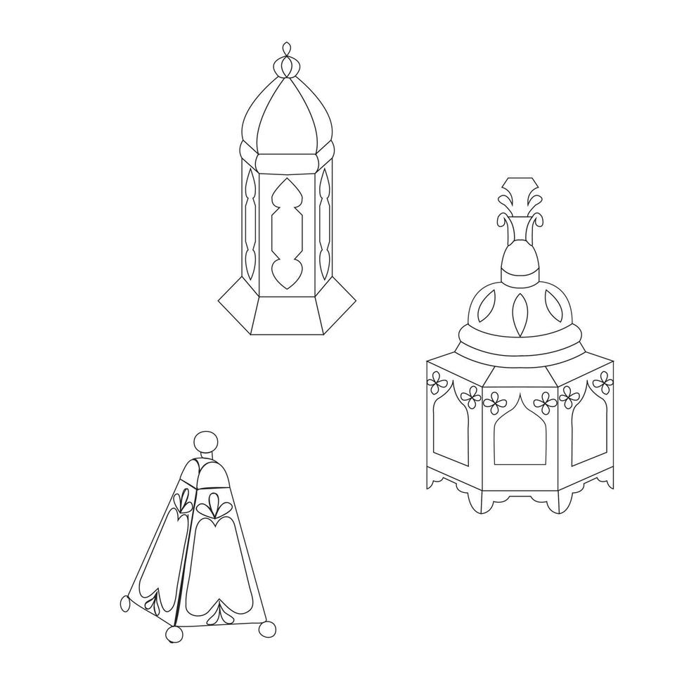 Set of oriental lanterns in doodle style. Decoration. Vector illustration.