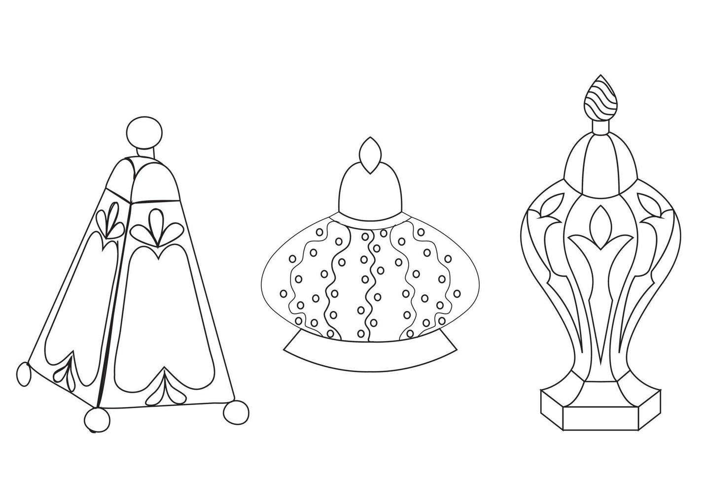 Set of oriental lanterns in doodle style. Decoration. Vector illustration.