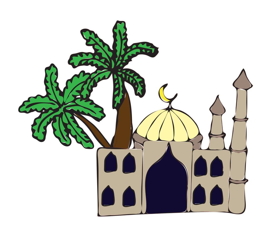 Mosque. Cartoon style. Vector illustration.