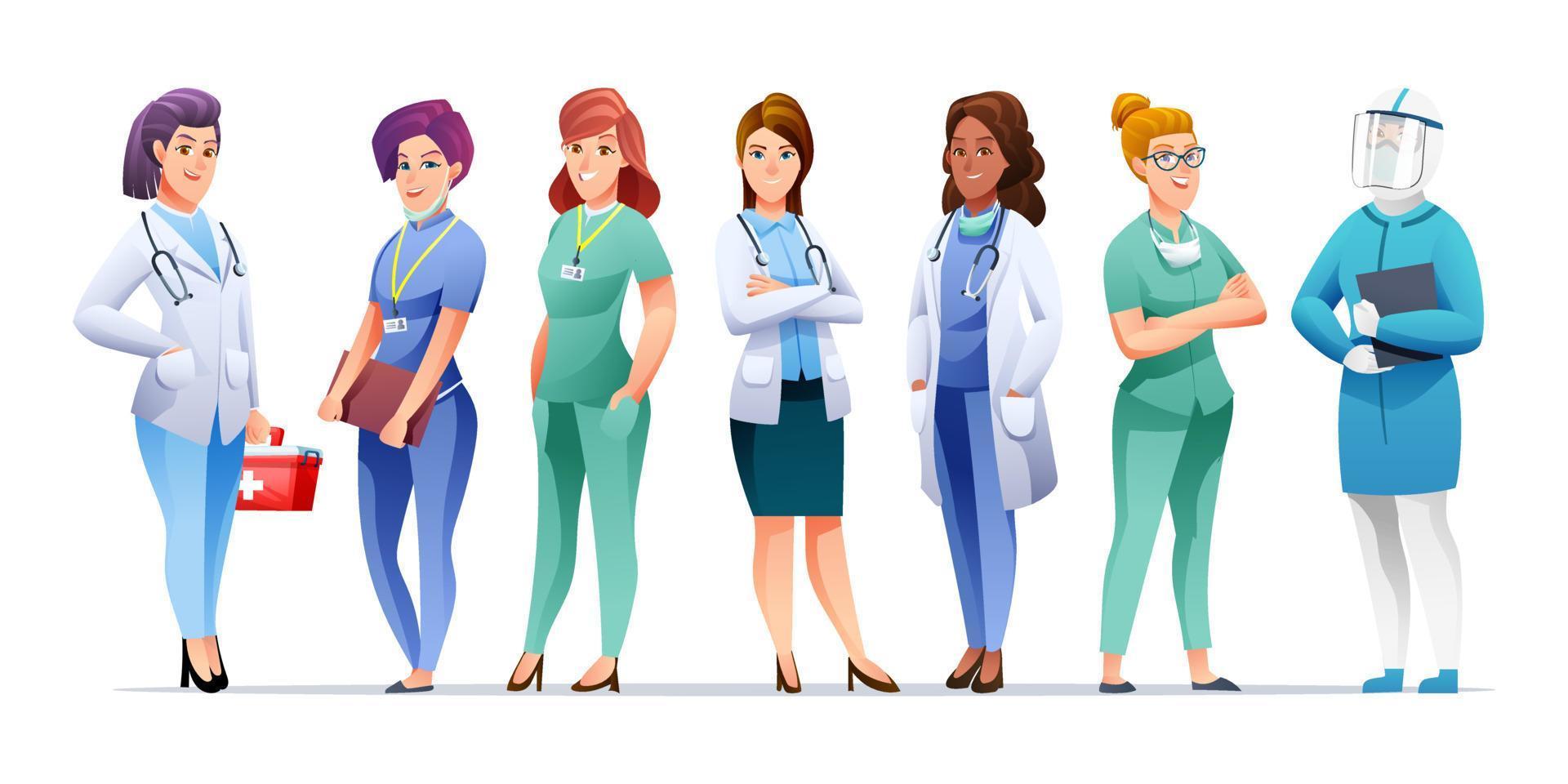 conjunto de personajes de dibujos animados de médicos y enfermeras vector