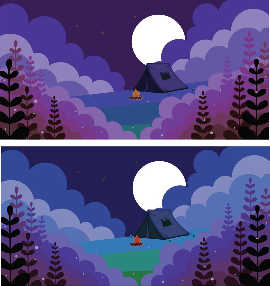 Ilustración de vector de escena nocturna de camping de aventura