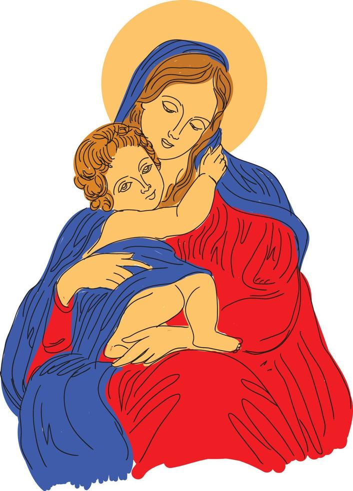 Mary Mother and Jesus Christ vector illustration