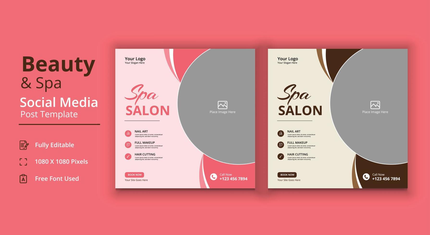 Spa Salon Social Media Template, Beauty And Spa Social Media Post Template vector