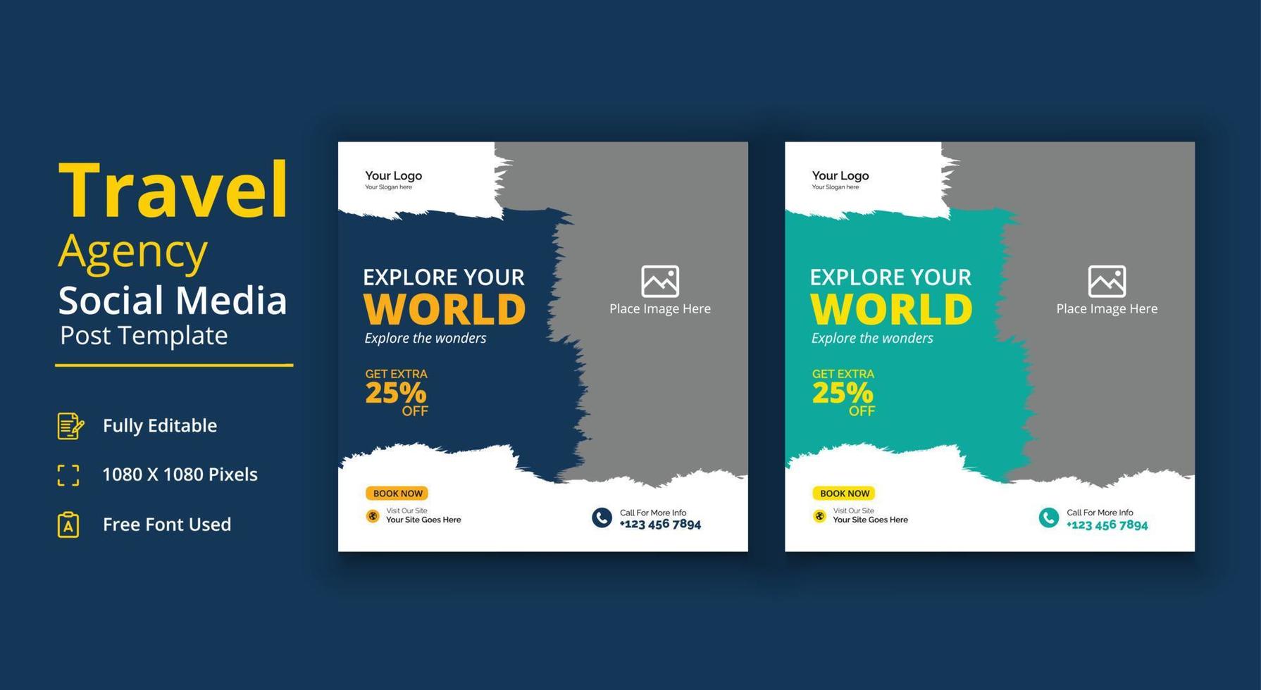 Explore Your World Social Media Template, Travel Agency Social Media Post Template, Travel Social Media Banner Post vector