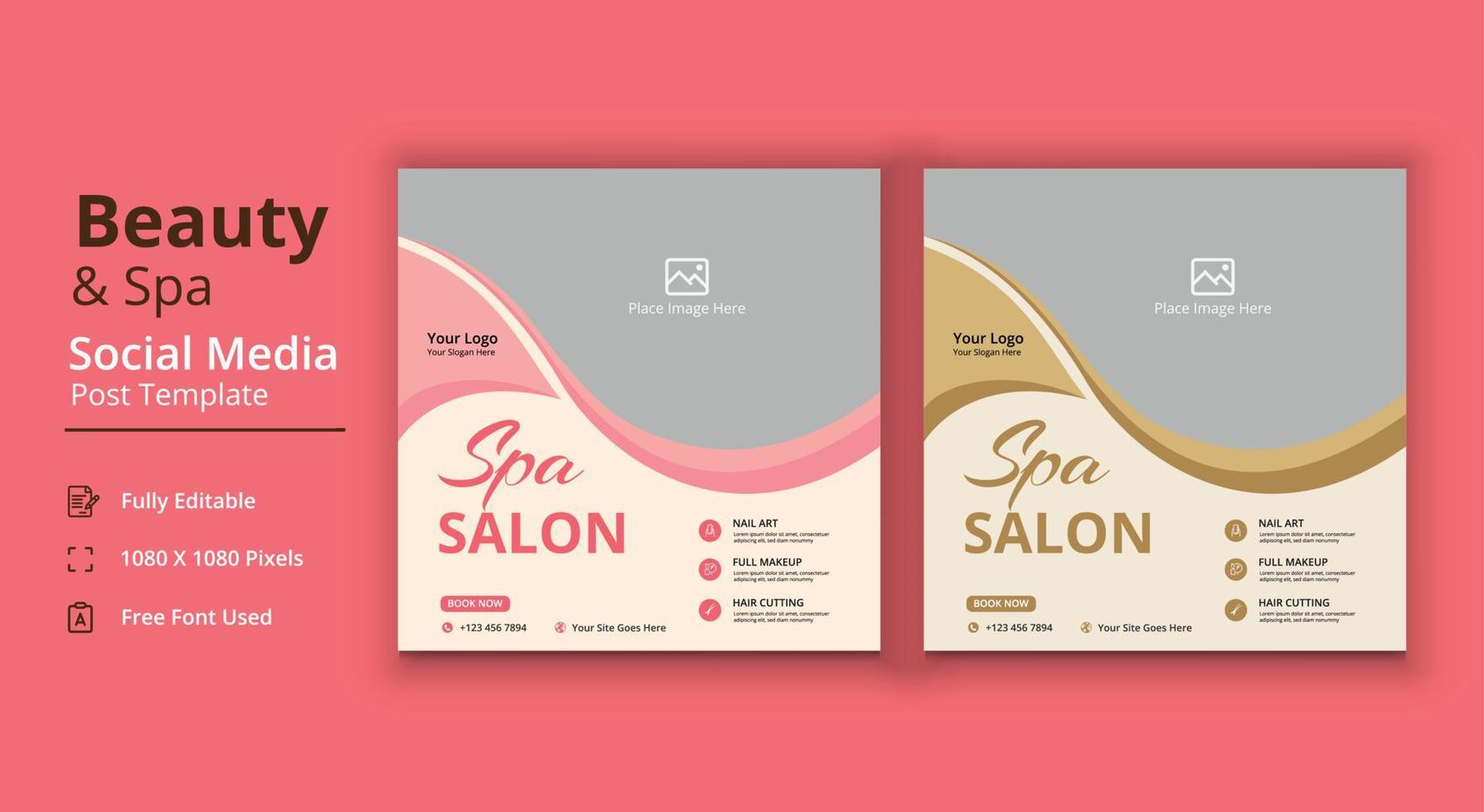 Spa Salon Social Media Template, Beauty And Spa Social Media Post Template vector