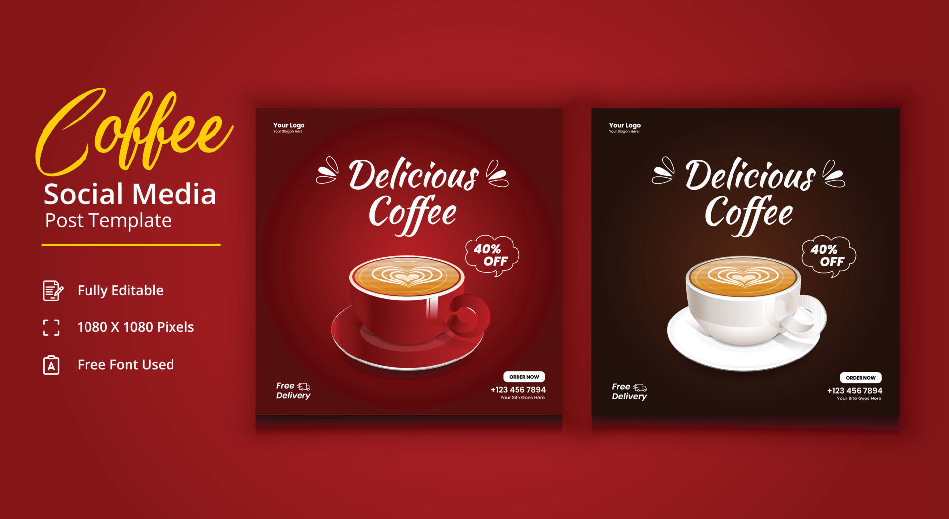 Delicious Coffee Social Media post, Coffee Social Media Post Template
