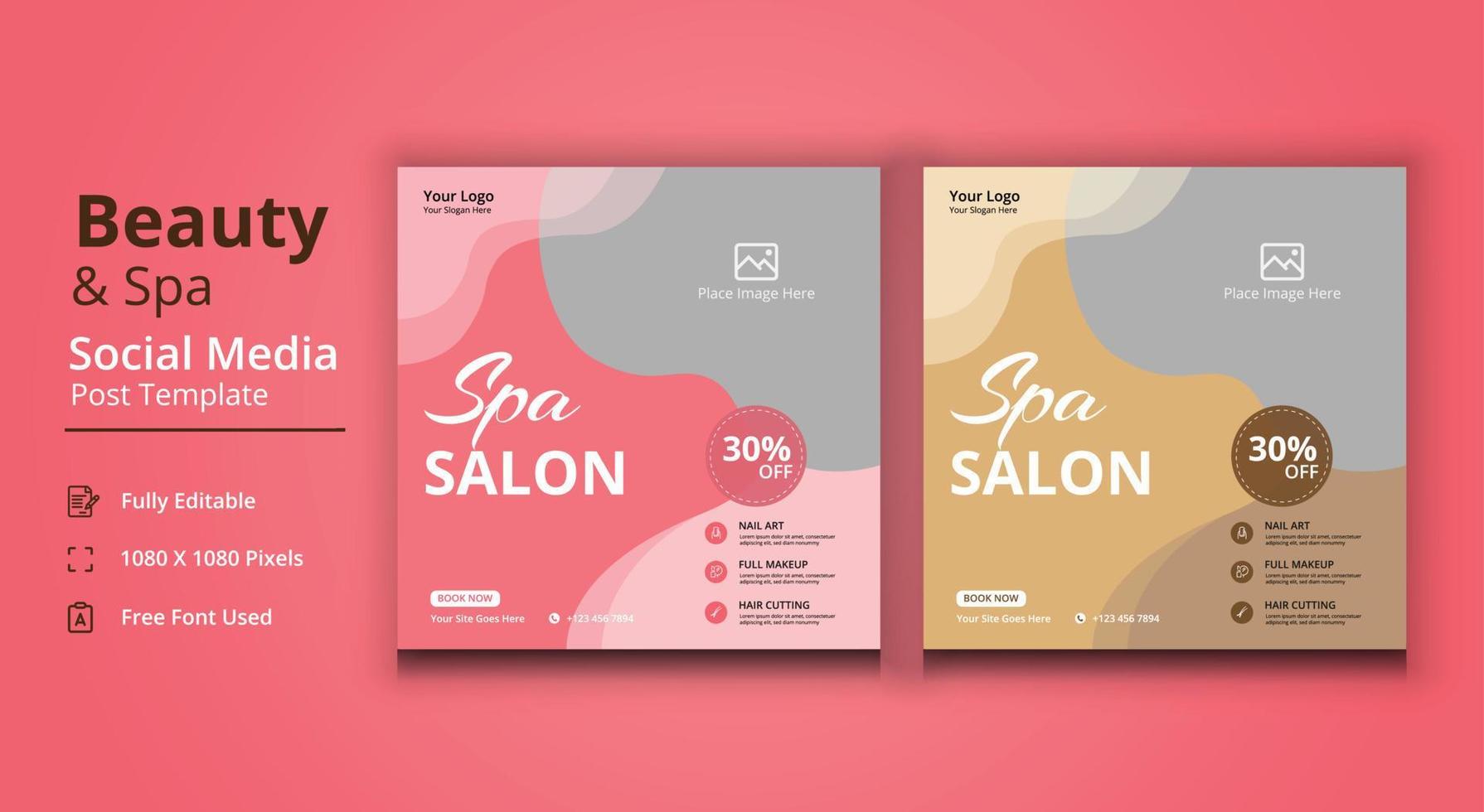 Spa Salon Social Media Template, Beauty And Spa Social Media Post Template vector