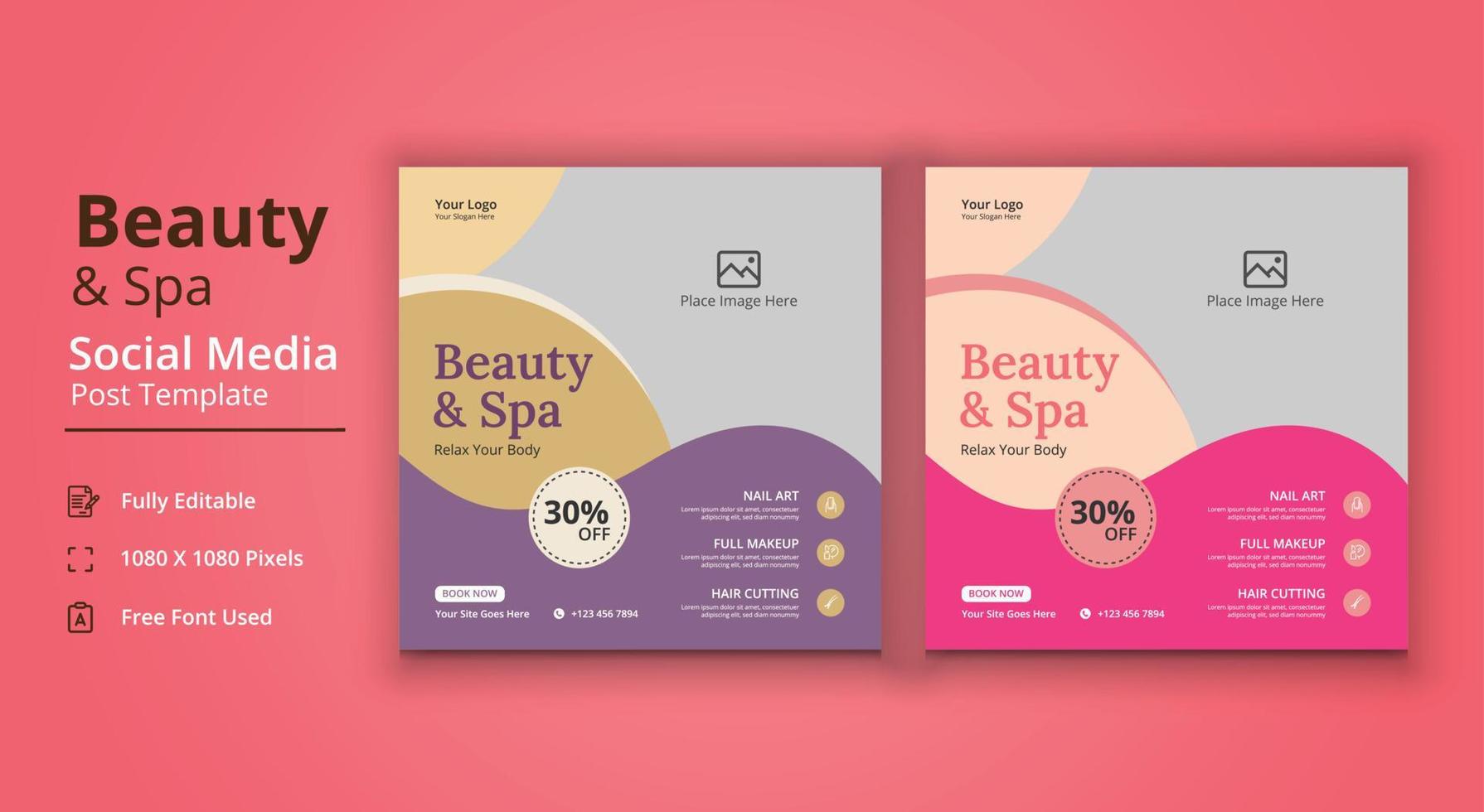 Spa Salon Social Media Template, Beauty And Spa Social Media Post Template vector