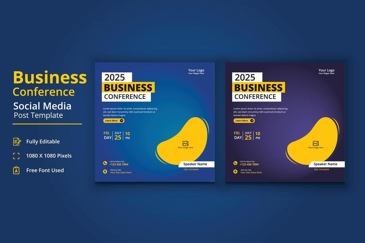Business Conference Social Media Post Template, Seminar Social Media Template, Innovation Conference Social Media Post vector