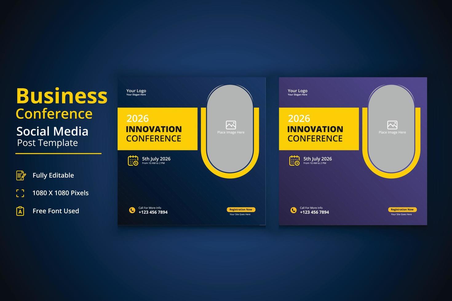 Business Conference Social Media Post Template, Seminar Social Media Template, Innovation Conference Social Media Post vector