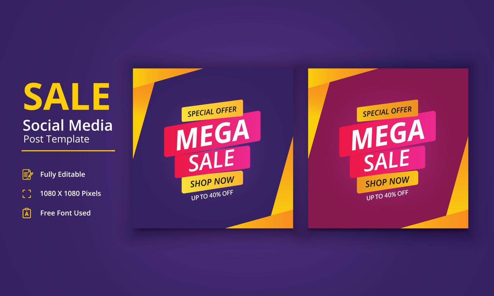 Sale Social Media Post Template, Mega Sale Banner, Super Sale Banner, Big Sale Poster, Special Offer Banner Social Media post vector