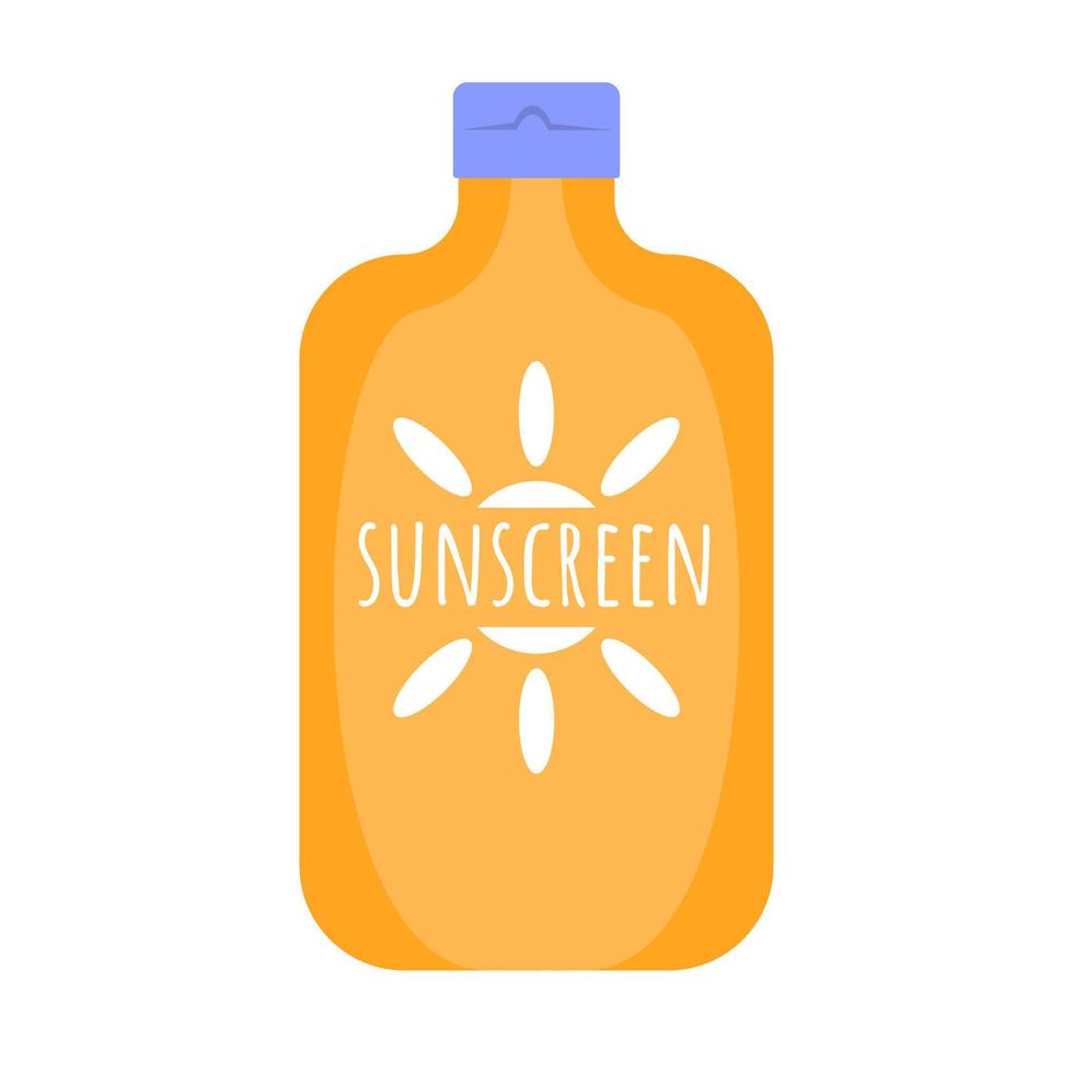 Ilustración de vector de loción de protección solar. usando crema spf para proteger la piel del sol. concepto de atención médica, prevención del cáncer de piel.