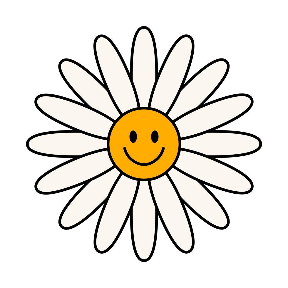 Chamomile with smiling face. Vector isolated flat illustration.