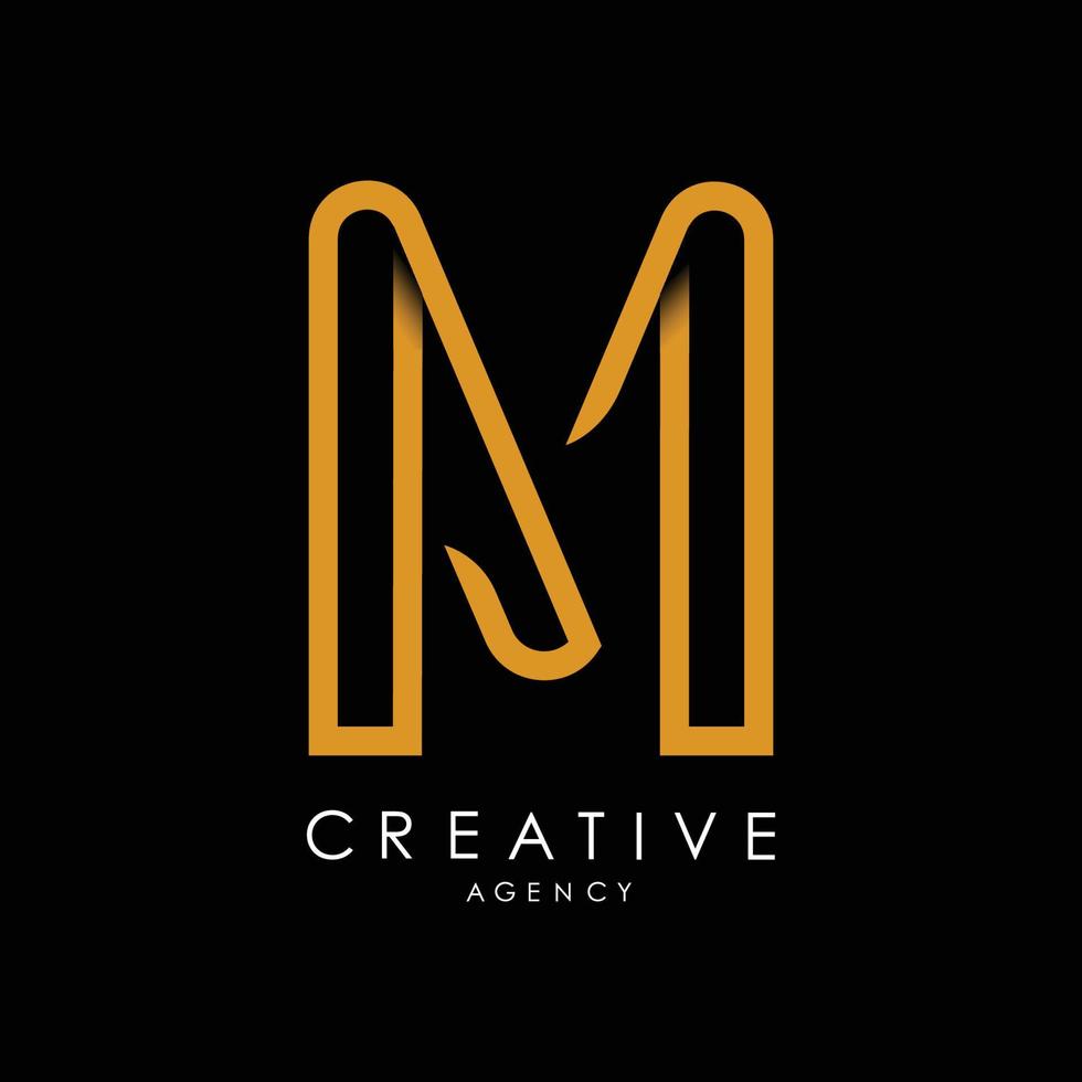 monograma de la letra del logotipo m. con líneas naranjas e ilustración de vector de aspecto creativo minimalista moderno.