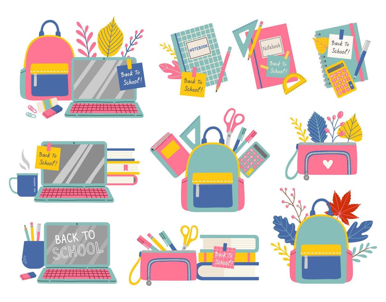 Back to school set of objects isolated on white background vector illustration