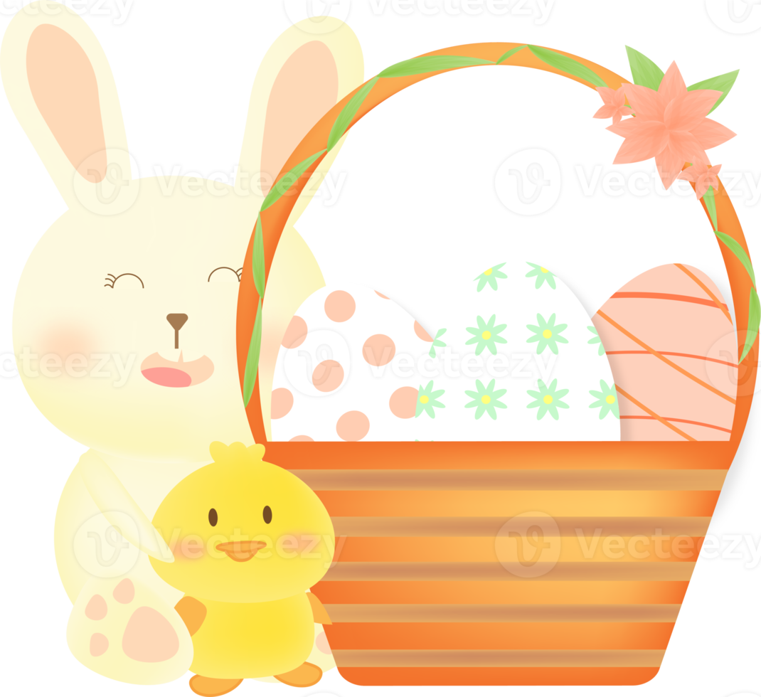 cute rabbit and easter eggs png