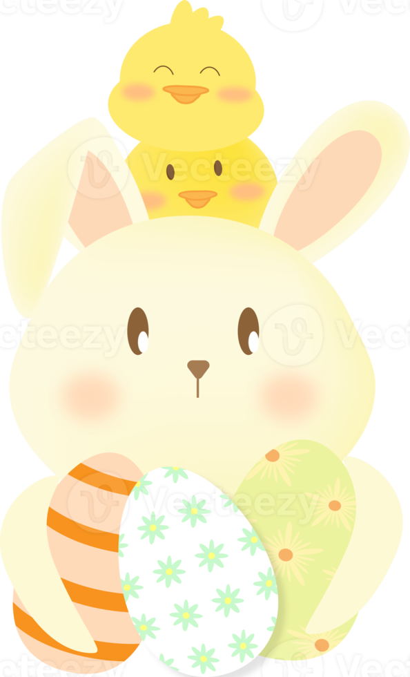 cute rabbit and easter eggs png