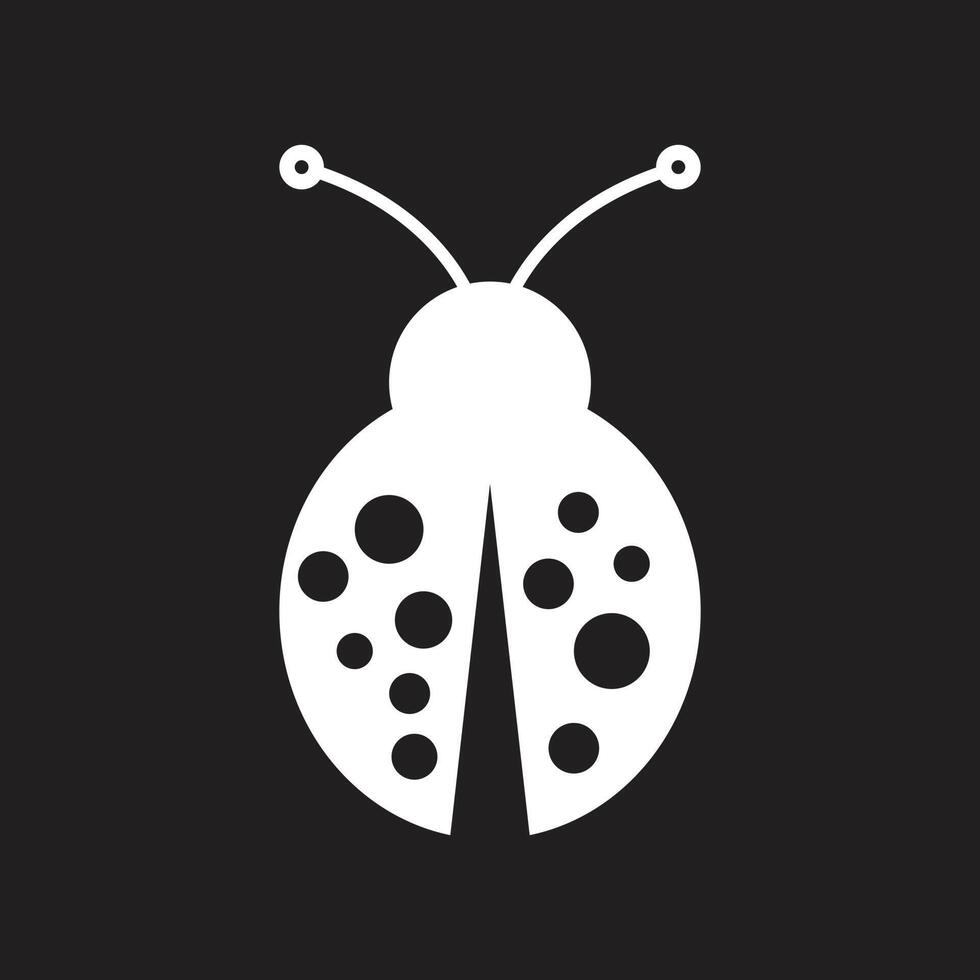 eps10 icono de mariquita de vector blanco aislado sobre fondo negro. símbolo de mariquita en un estilo moderno y plano simple para el diseño de su sitio web, ui, logotipo, pictograma y aplicación móvil