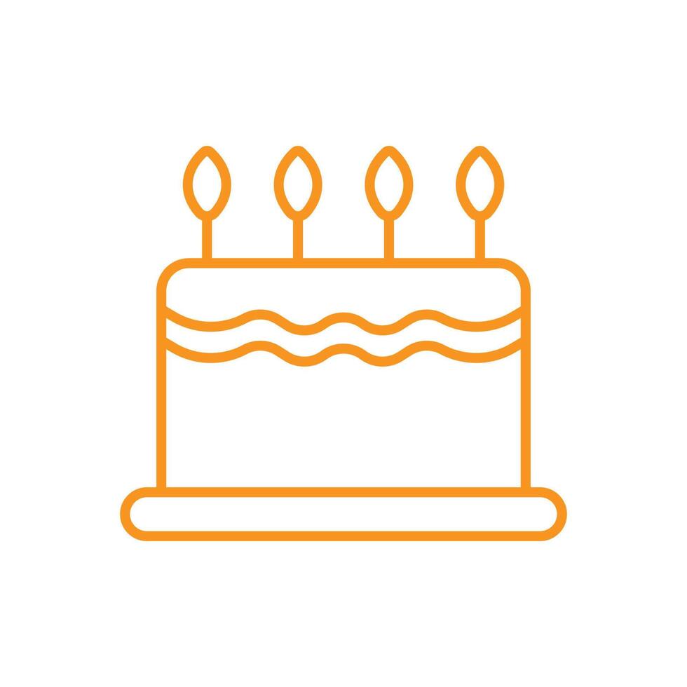 eps10 icono de línea de pastel de vector naranja aislado sobre fondo blanco. pastel con símbolo de contorno de velas en un estilo moderno y plano simple para el diseño de su sitio web, logotipo, pictograma y aplicación móvil