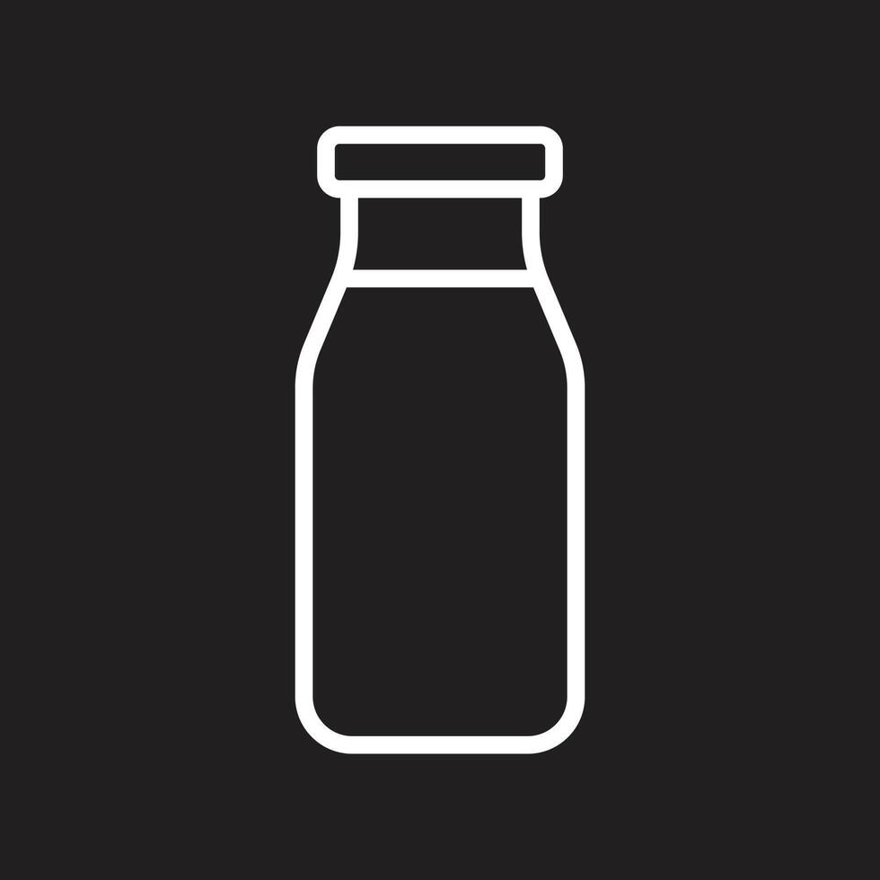 eps10 white vector milk bottle line art icon isolated on black background. glass milk bottle symbol in a simple flat trendy modern style for your web site design, UI, logo, and mobile application