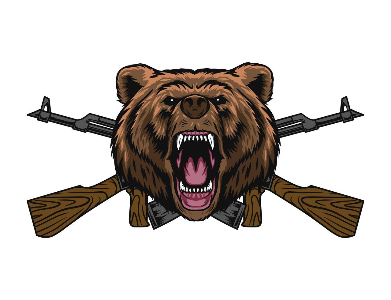 bear head and ak47 illustration vector