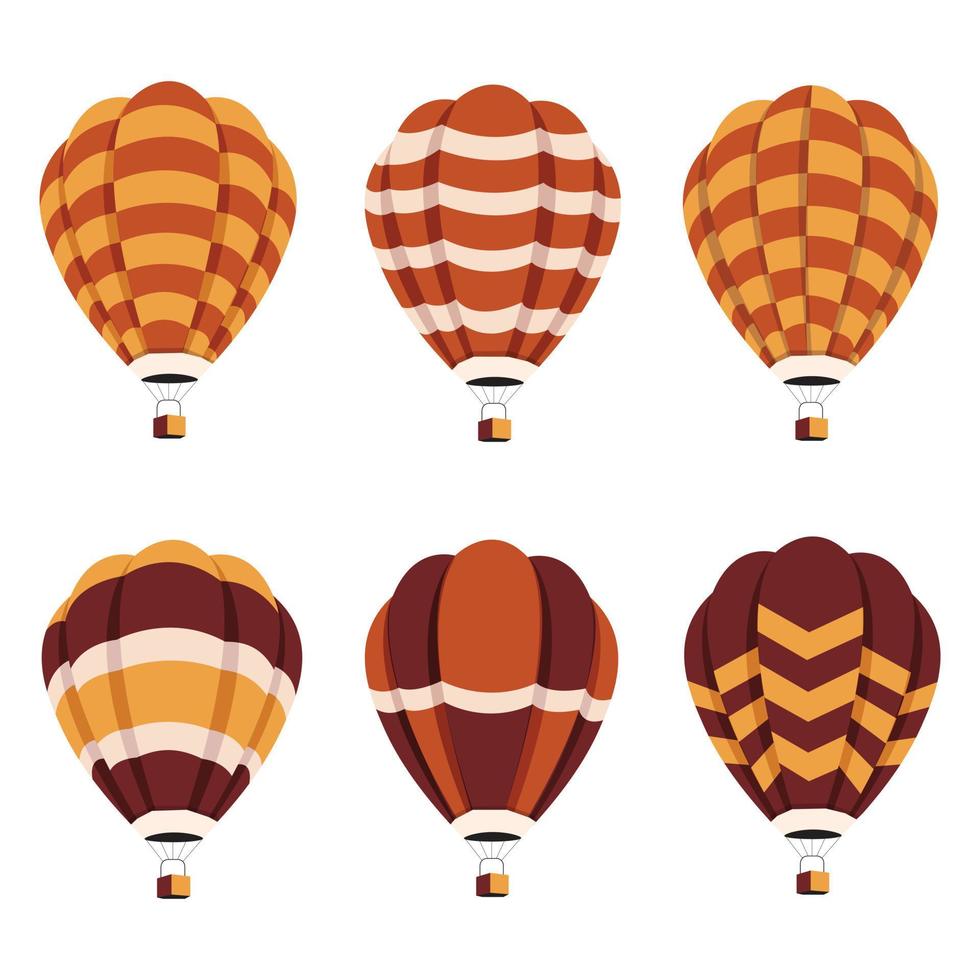 Set Of Colorful Hot Air Balloons Isolated On White Background. Vector Illustration.