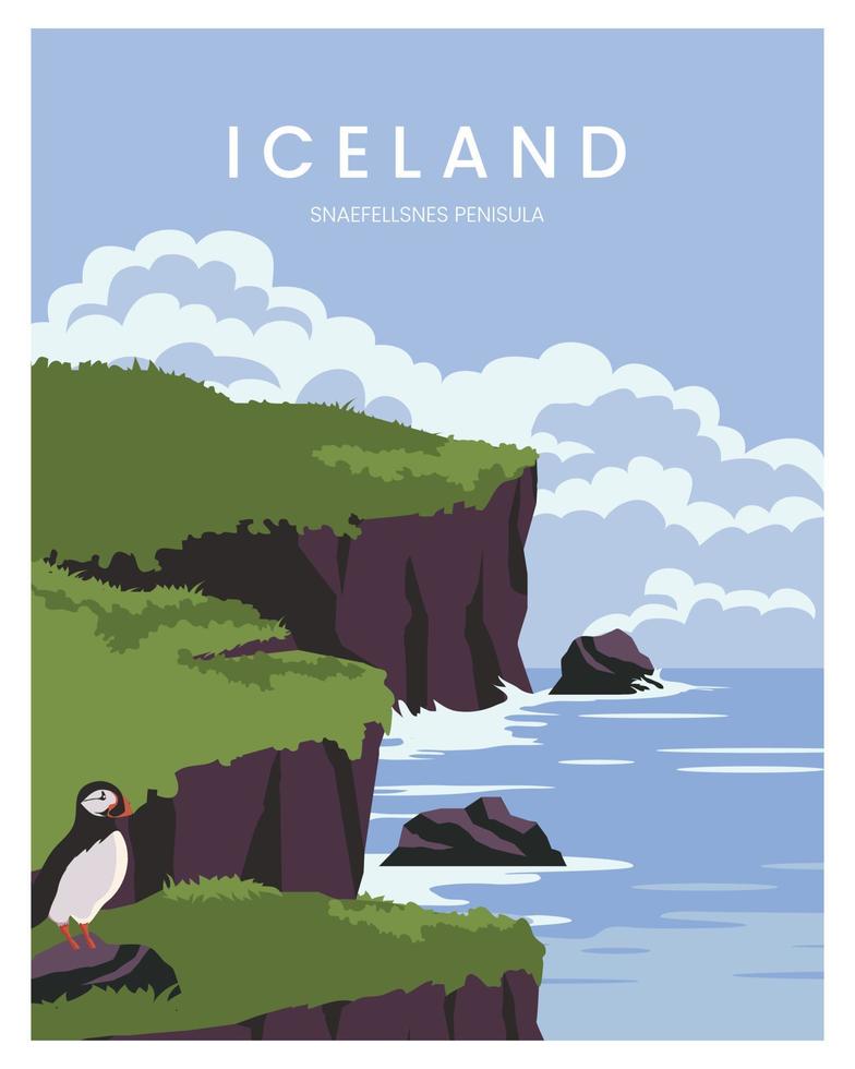 península de snaefellsnes naturaleza de islandia ilustración vectorial paisaje de fondo. ilustración vectorial con estilo minimalista para afiches, postales. vector