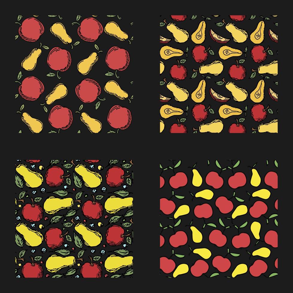 conjunto de diferentes patrones de frutas sin fisuras. garabato, vector, fruta, plano de fondo vector