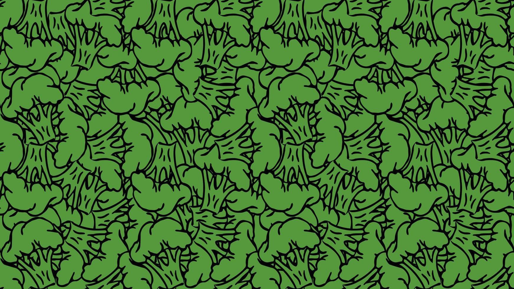 Horizontal seamless broccoli pattern. Doodle vector green broccoli icons. Vintage green broccoli pattern