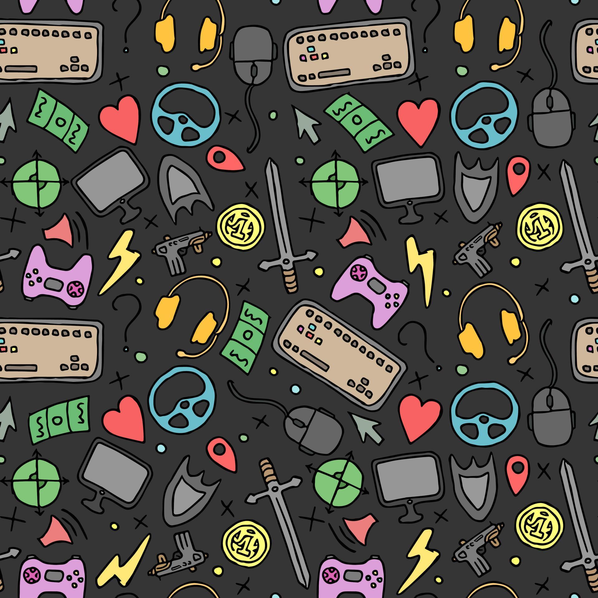 Seamless gaming background. seamless pattern with doodle gaming icons ...
