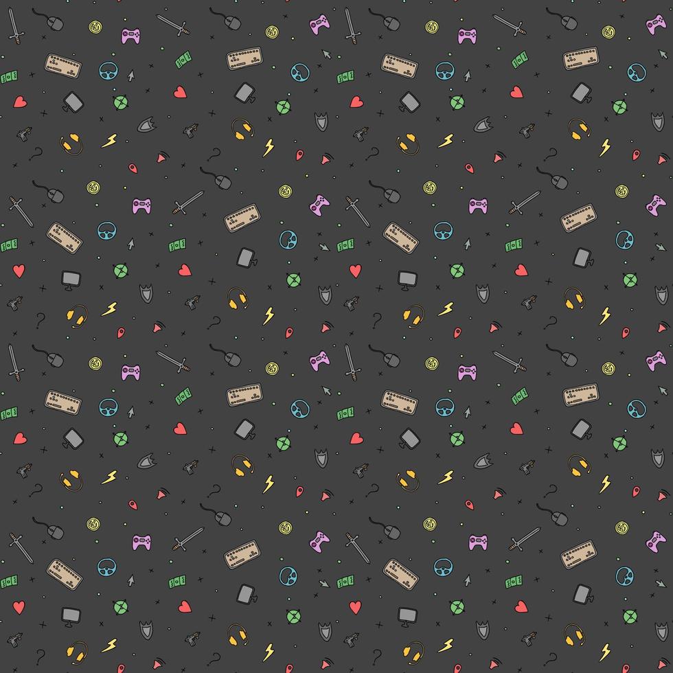 Seamless gaming background. seamless pattern with doodle gaming icons. gaming vector icons