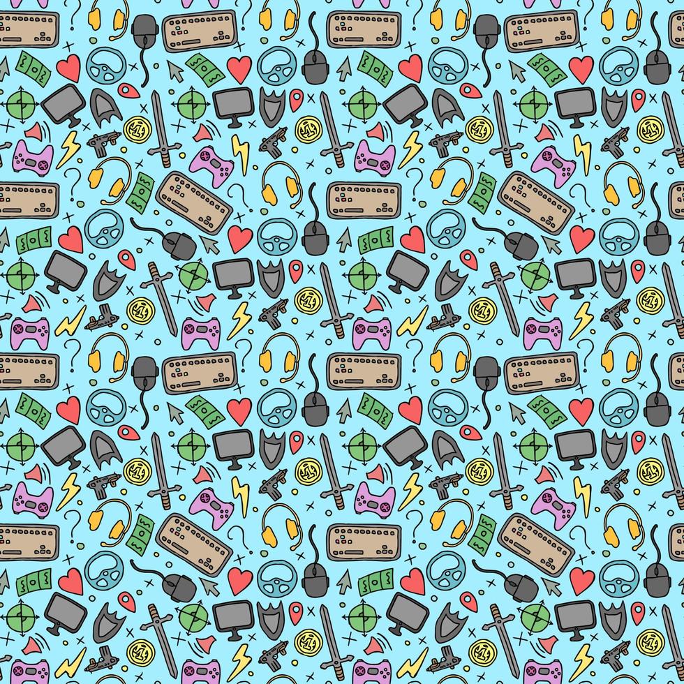 Seamless gaming background. seamless pattern with doodle gaming icons. gaming vector icons