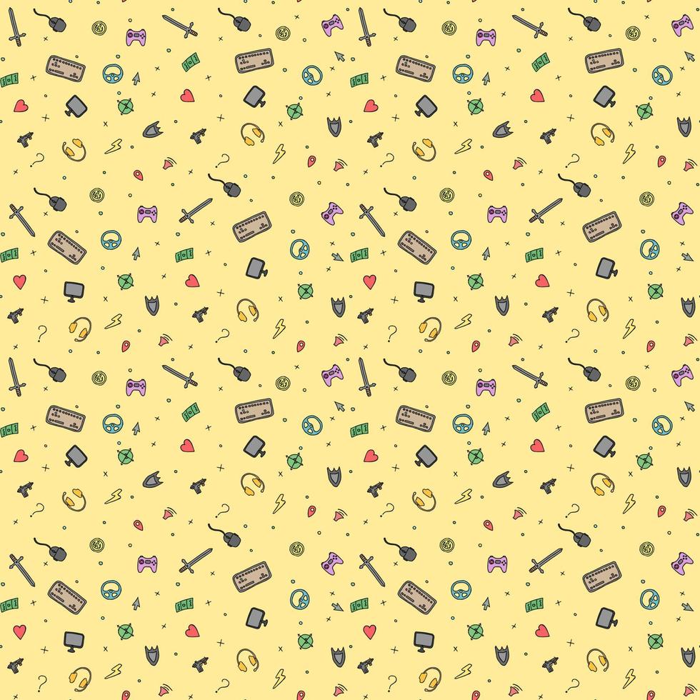 Seamless gaming background. seamless pattern with doodle gaming icons. gaming vector icons