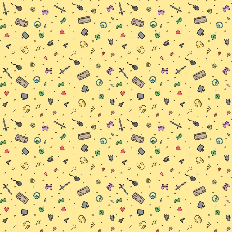 Seamless gaming background. seamless pattern with doodle gaming icons. gaming vector icons