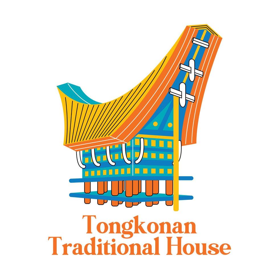 casa tradicional tongkonan en estilo de diseño plano vector