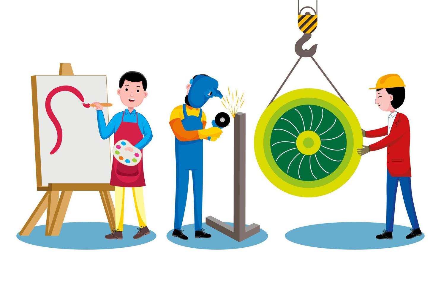 Set of professions characters and objects in flat design style vector