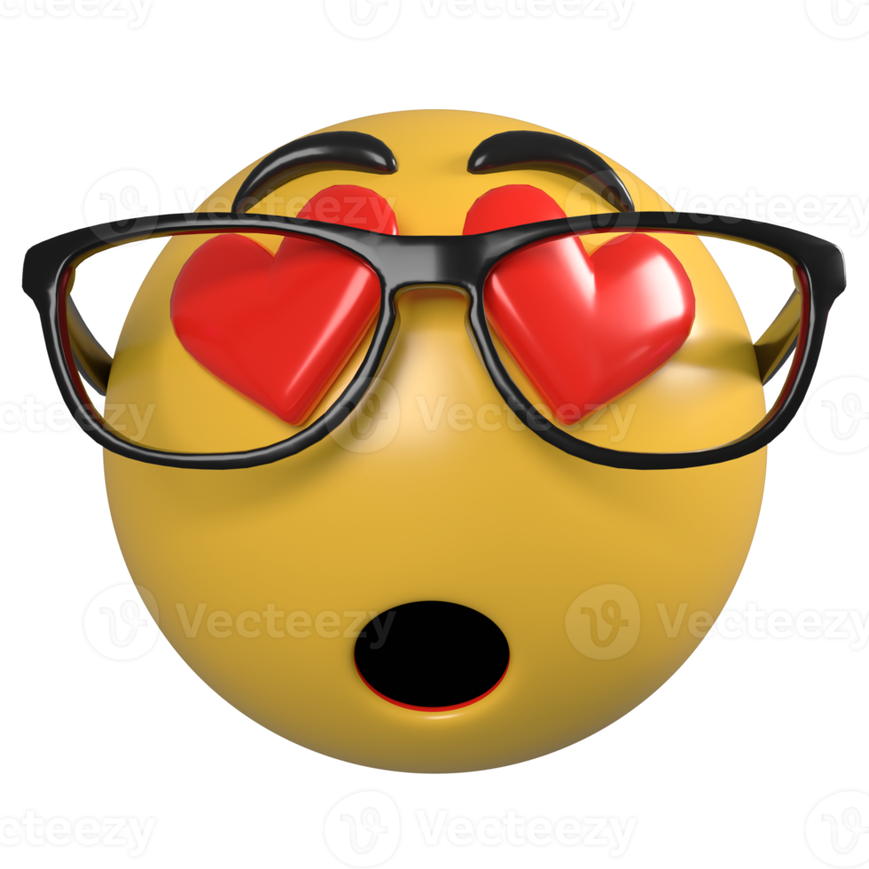 Rendu 3d sensation de verre wow emoji vue de face, icône emoji 3d png