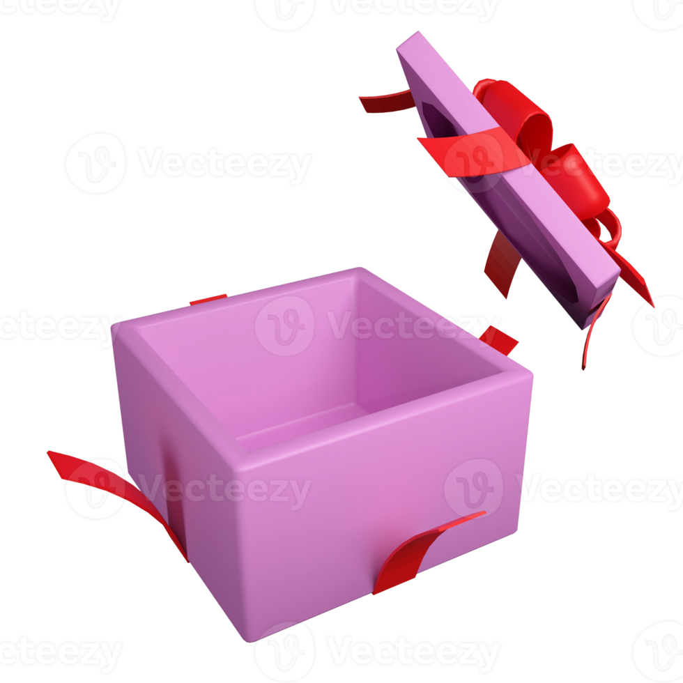 3D rendering pink present Open Box png